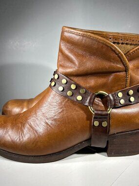 UGG Harness Cowgirl Womens Leather Boots Size 9.5 Brown Biker Western Ankle Shoe
